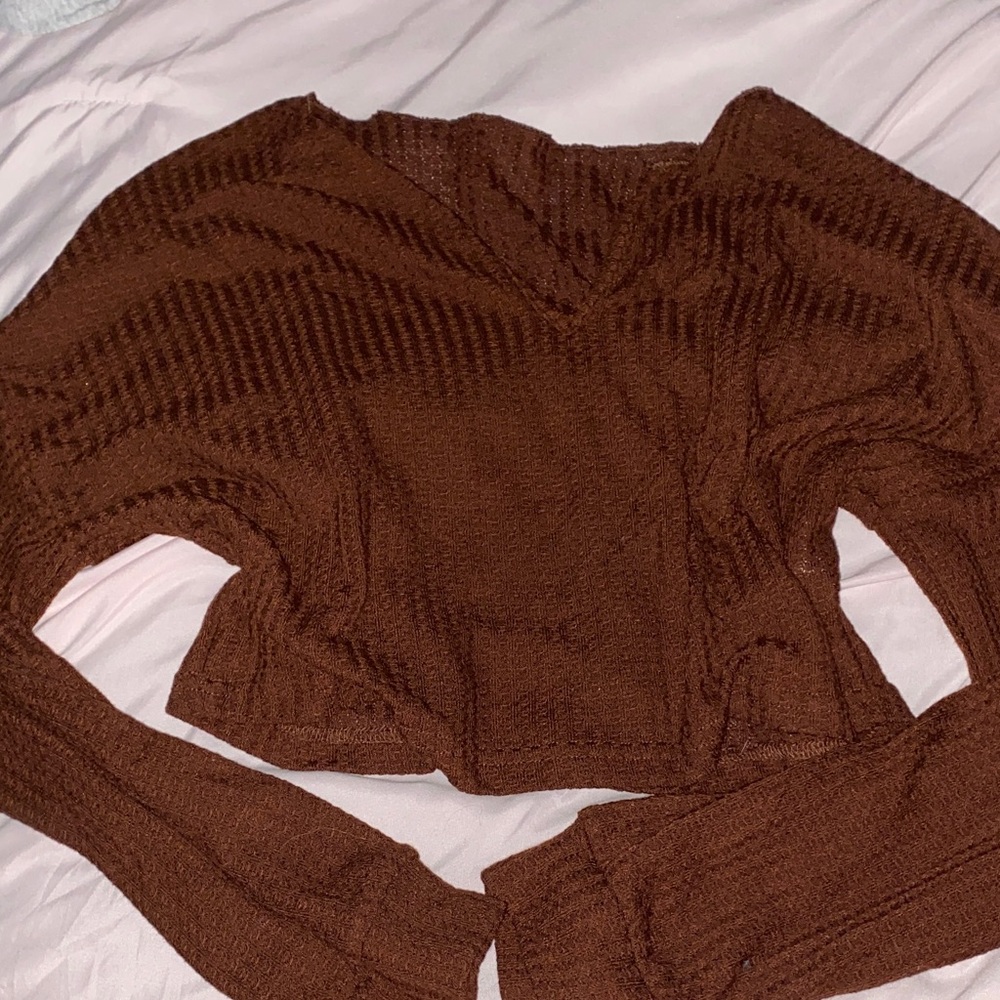 Brown Knit Long Sleeve Crop Top